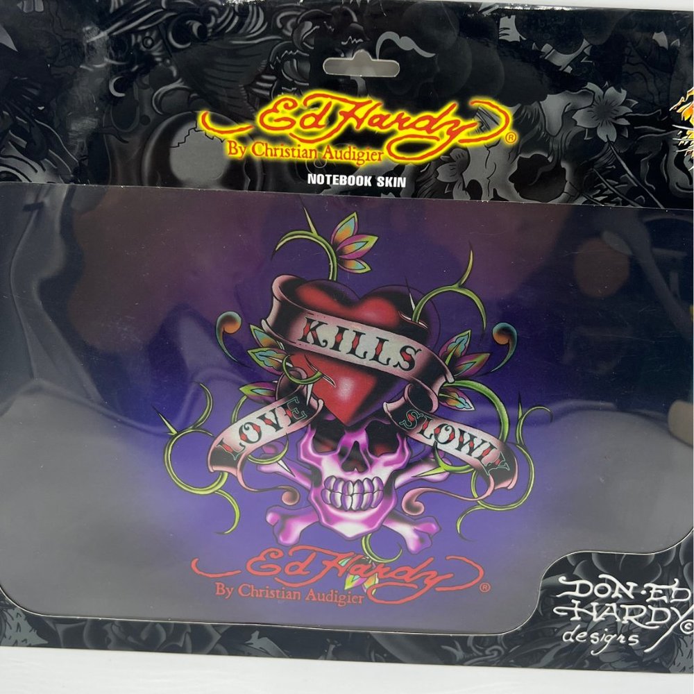ED HARDY Love Kills Slowly Skull Tattoo Purple Ombre Laptop Notebook Skin NEW